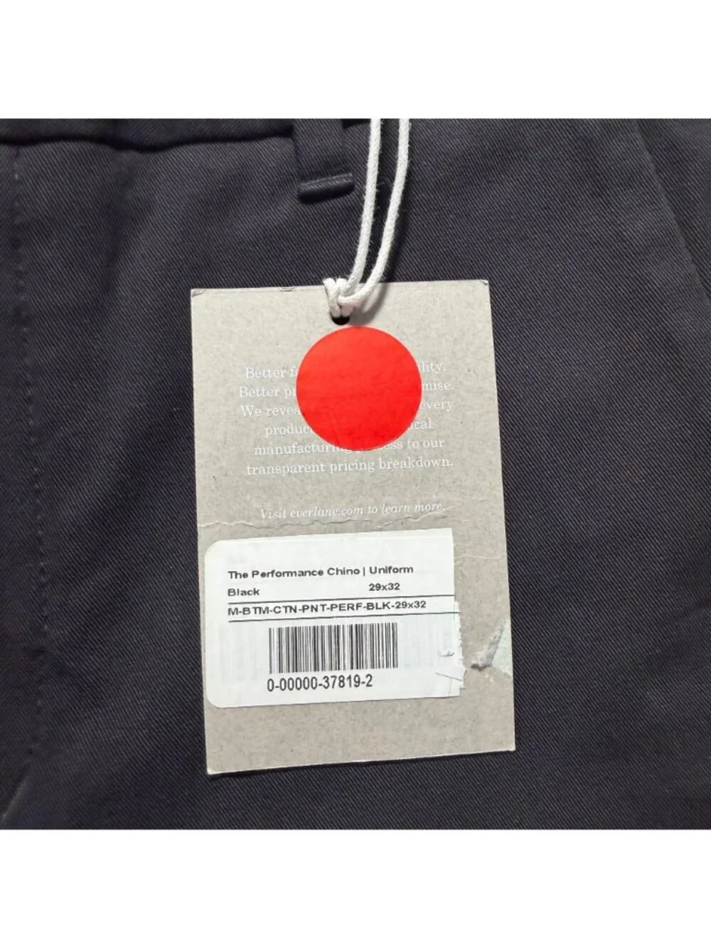 Everlane The Performance Chino | Uniform Slim Black Size 29x32 NWT